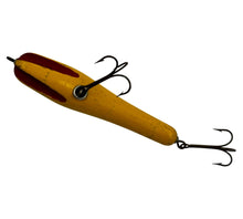 Load image into Gallery viewer, WILSON&#39;S FLUTED WOBBLER Antique Wood Fishing Lure in YELLOW w/ RED FLUTES V
