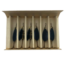 Load image into Gallery viewer, 6 Count View of Vintage MEPPS AGLIA 6 Ct Spinnerbait Fishing Lures. Vintage SIZE 2 Spoons in Black. Blades Marked France.
