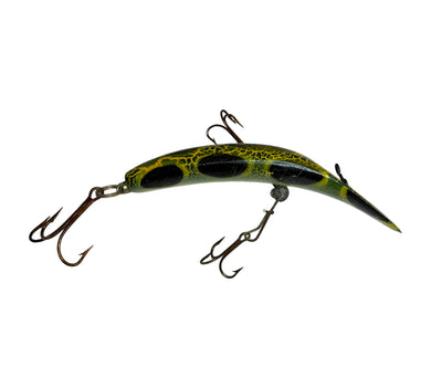 Right Facing View of HELIN TACKLE COMPANY FAMOUS FLATFISH Wood Fishing Lure in FROG