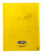 Load image into Gallery viewer, Yellow Back Cover of Storm’s 2006 Product Catalog.  'STORM' logo branding &amp; website url
