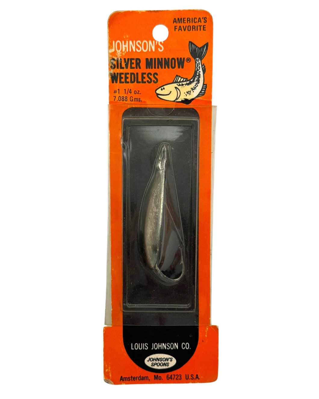 LOUIS JOHNSON CO. JOHNSON'S SILVER MINNOW WEEDLESS SPOON FISHING LURE • SIZE #1