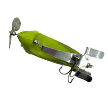 Load image into Gallery viewer, Ventral View for Vintage BUMBLE BUG Fishing Lure in FROG from Gowen MFG Co of Michigan. Antique Mechanical Topwater Bait.
