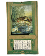 Load image into Gallery viewer, Antique Shakespeare Fishing Lures Jumping Bass Calendar 1941. Sporting Goods Store Advertising Signs for Fishermen.
