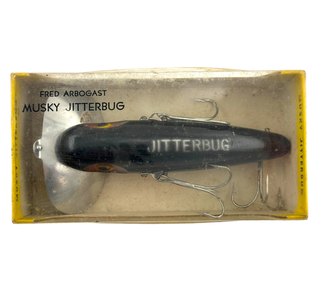 FRED ARBOGAST MUSKY SIZE WOOD JITTERBUG w/ Stamped Box in BLACK