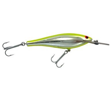 BAGLEY'S DIVING BANG-O-B #6 Fishing Lure in CHARTREUSE on SILVER CHROME. Right