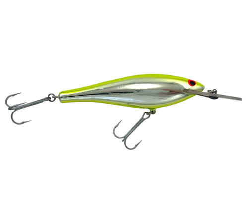 BAGLEY'S DIVING BANG-O-B #6 Fishing Lure in CHARTREUSE on SILVER CHROME. Right