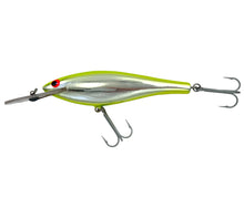 Load image into Gallery viewer, BAGLEY&#39;S DIVING BANG-O-B #6 Fishing Lure in CHARTREUSE on SILVER CHROME. Left
