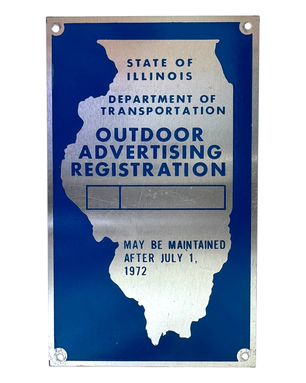IDOT Outdoor Advertising Permit Sign. State of Illinois. blue