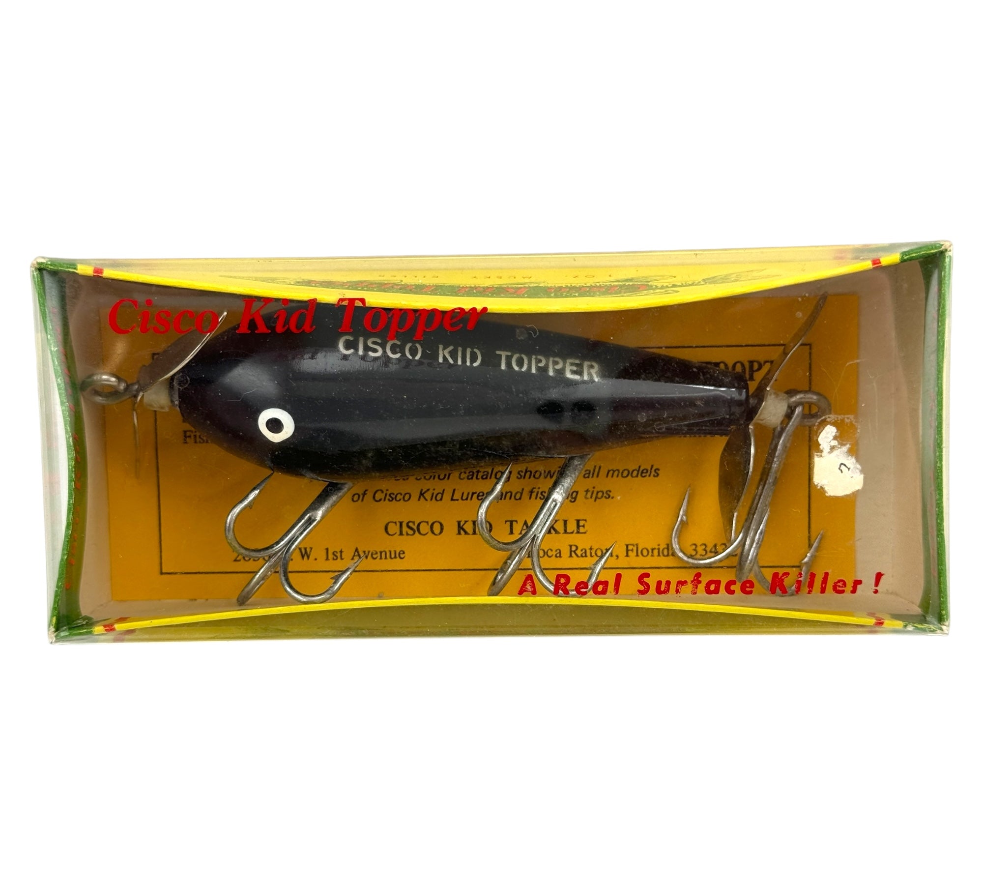 BOCA RATON, FLORIDA • CISCO KID TOPPER 1 oz MUSKY KILLER Fishing Lure & Box • #705 BLACK