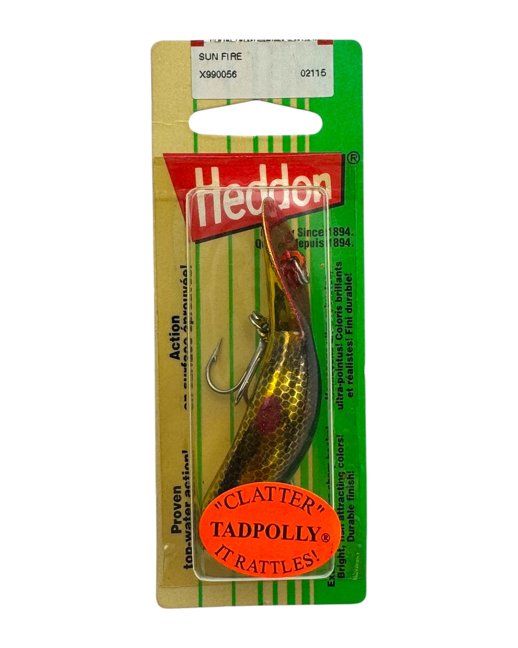 HEDDON LURES CLATTER TAD TADPOLLY in SUNFIRE. RATTLING DIVER.