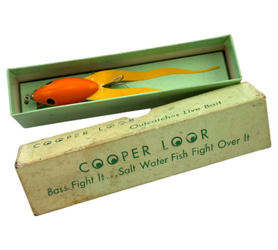 COOPER LOOR of Chicago, Illinois, Orange FROG Fishing Lure w/ Antique Retro Graphics Box