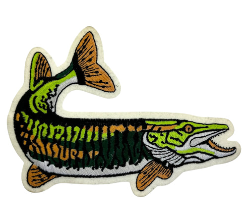 TIGER MUSKIE Vintage EMBROIDERED Fishing Vest Patch