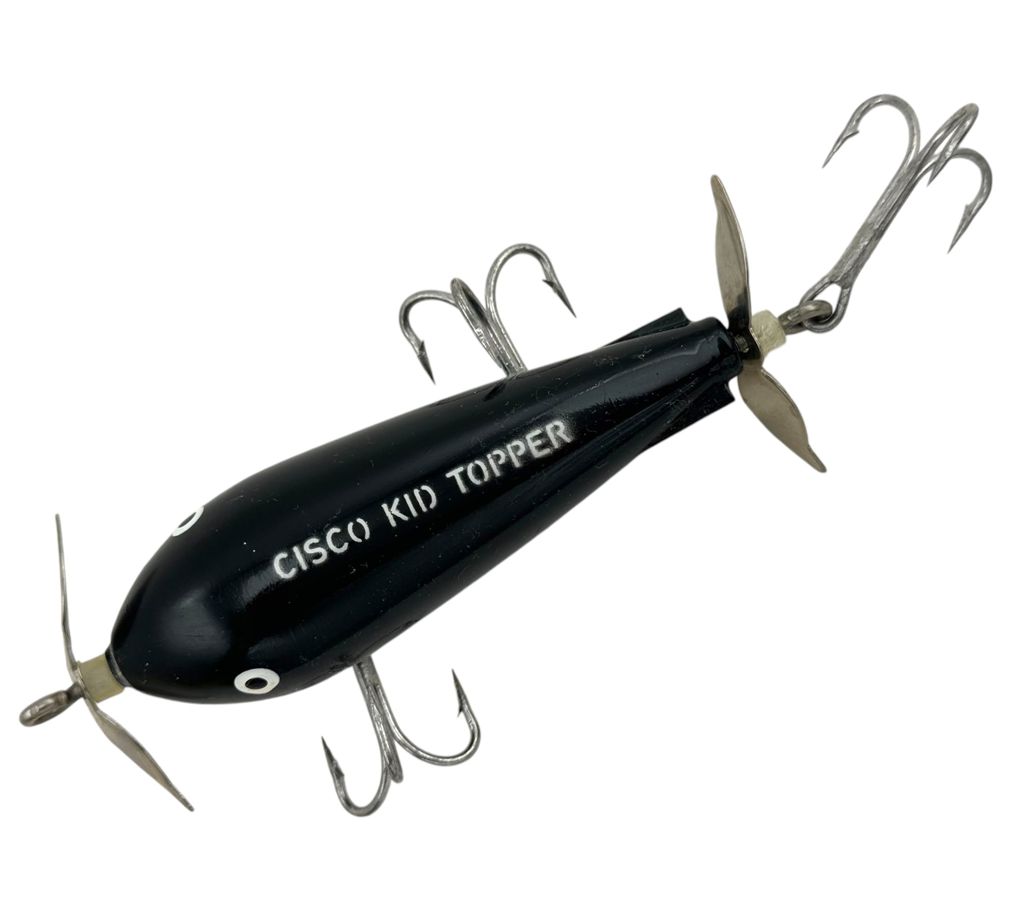 cisco kid fishing lures TOPPER MUSKY KILLER Lure & Box • BLACK – Toad Tackle The Topper features stainless blades on the nose and tail and a torpedo profile to create a lifelike wake on the water Vintage Ultralight Sized Cisco Kid