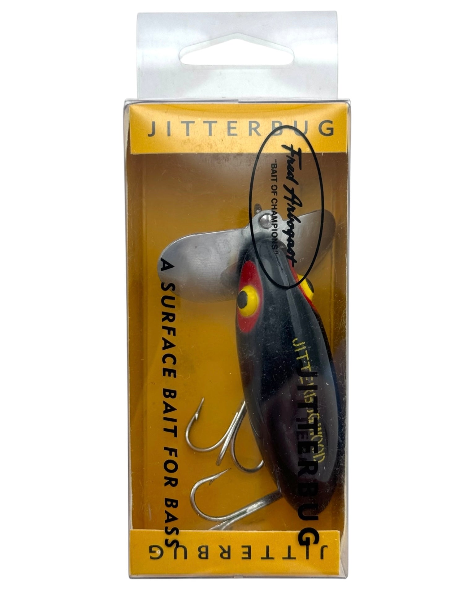 ルアー・フライ USED OLD FRED ABOGAST JITTERBUG WAR II 3 VINTAGE FRED ARBOGAST JOINTED BLACK JITTERBUG FISHING LURE