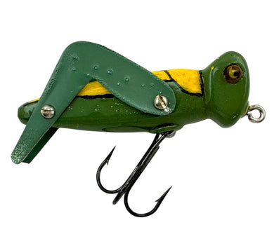 Grasshopper Wood Decoy Handmade by Artist Jim Smith of Anna, IL. Handcrafted Fishing Art Made of Cedar Wood and Glass Eyes.