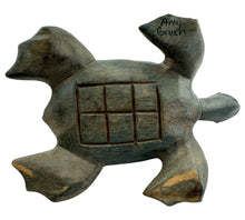 Load image into Gallery viewer, HANDCRAFTED WOOD TURTLE DECOY Signed by AMY GRUEN. NATIVE AMERICAN MOTIF PATTERNING.  signature
