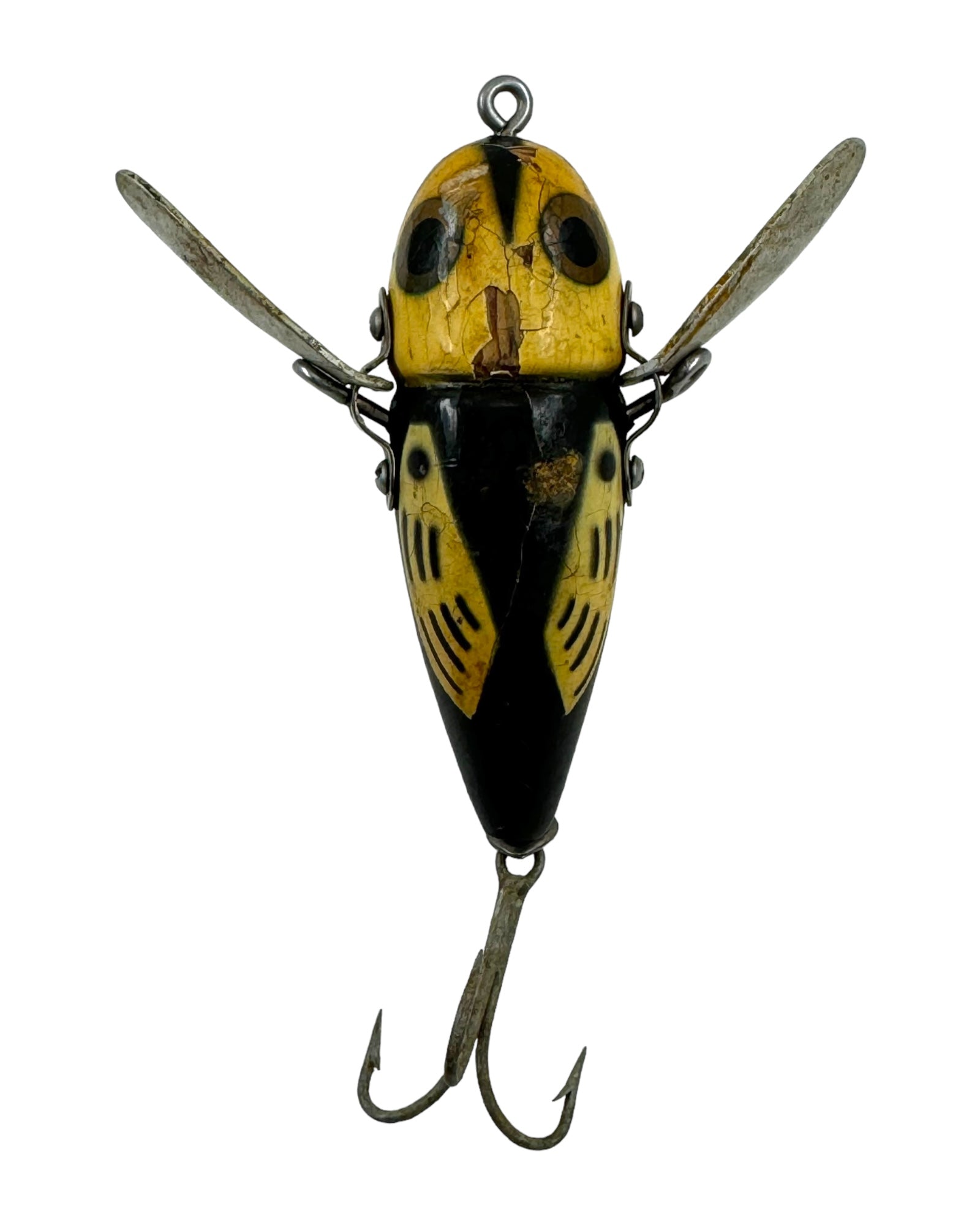 ANTIQUE HEDDON CONETAIL CRAZY CRAWLER WOOD FISHING LURE • 2120 BWH BLACK WHITE HEAD