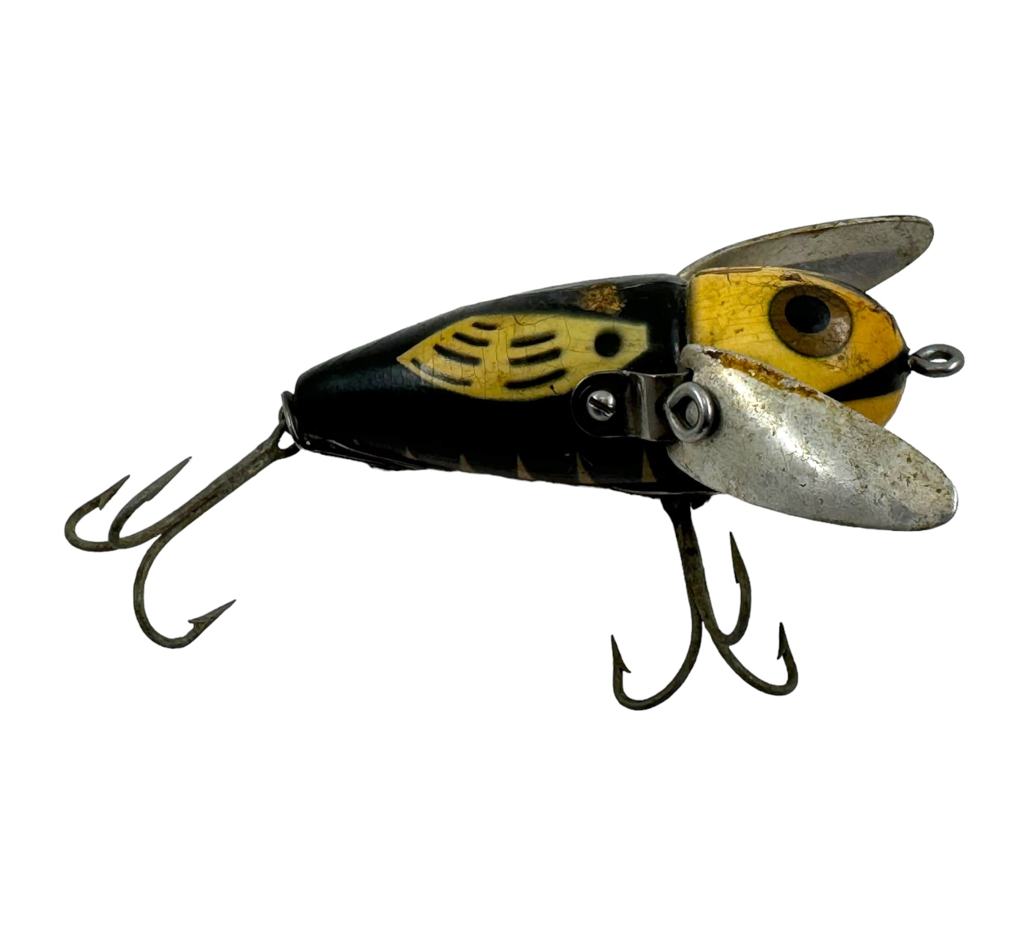 collectible heddon fishing lures ANTIQUE HEDDON CONETAIL CRAZY CRAWLER WOOD FISHING LURE • 2120 BWH BLACK WHITE HEAD