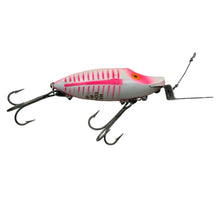 Load image into Gallery viewer, Right Facing View of HEDDON LURES GO DEEPER RIVER RUNT Fishing Lure in SPOOK RAY RED &amp; WHITE. HOT PINK SHORE MINNOW.
