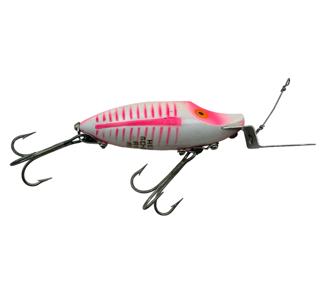 Right Facing View of HEDDON LURES GO DEEPER RIVER RUNT Fishing Lure in SPOOK RAY RED & WHITE. HOT PINK SHORE MINNOW.