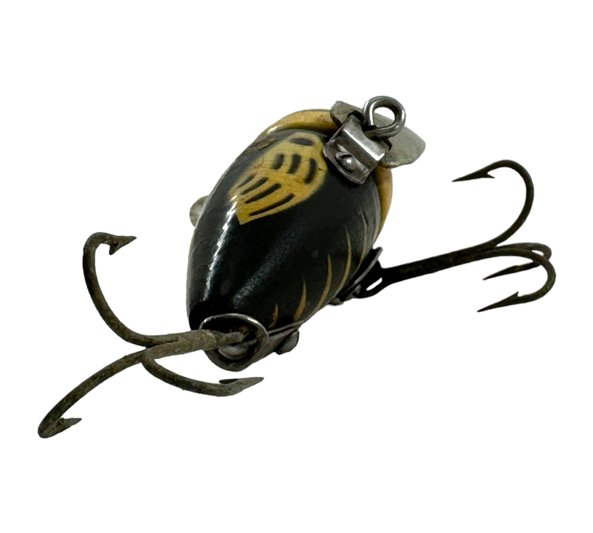 antique fishing lure heddon crazy crawler ANTIQUE HEDDON CONETAIL CRAZY CRAWLER WOOD FISHING LURE • 2120 BWH BLACK WHITE HEAD