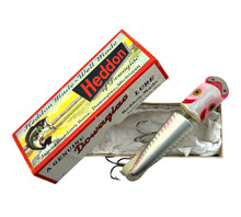 Load image into Gallery viewer, Top View of HEDDON-DOWAGIAC KING ZIG WAG Fishing Lure w/ ORIGINAL BOX in PEARL X-RAY SHORE MINNOW. US Navy Sticker.
