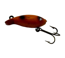 Cargar imagen en el visor de la galería, Left Facing View of KEEN KNIGHT Antique Wood Fly Rod Fishing Lure in ORANGE with BLACK SPOTS
