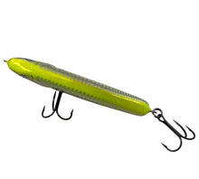 Load image into Gallery viewer, Top View of RAPALA GLIDIN&#39; RAP 12 Fishing Lure in CHROME CHARTREUSE with Fisherman Altered Stripes
