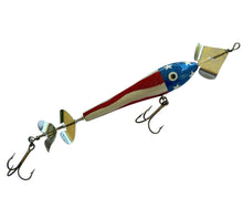 Load image into Gallery viewer, Right Facing View of HELLRAISER TACKLE COMPANY of Lake Tomahawk, Wisconsin, CHERRY TWIST Muskie Sized Fishing Lure in CHERRY BOMB. USA Flag Painted!
