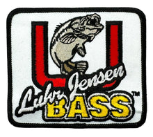 Load image into Gallery viewer, Front Patch View of LUHR JENSEN BASS Fishing Patch Featuring a JUMPING LARGEMOUTH BASS
