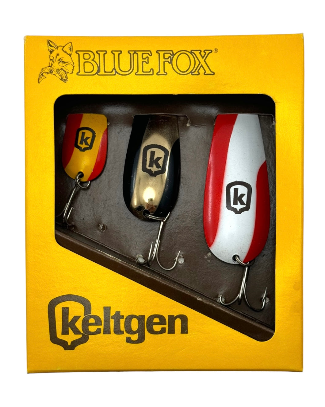 KELTGEN SEED COMPANY BLUE FOX FISHING SPOONS • 1987 Fishing Contest / Promotional 3-Pack. South Dakota Hall of Fame.