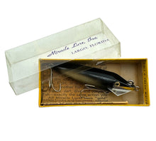 Load image into Gallery viewer, LARGO, FLORIDA • MIRACLE LURE INC. &quot;LITTLE MO&quot; MIRACLE LURE Fishing Lure w/ Original Box &amp; Paper • #LS3 BLACK BACK BLACK BELLY
