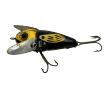 Load image into Gallery viewer, Left Facing View of ANTIQUE HEDDON CONETAIL CRAZY CRAWLER WOOD FISHING LURE in BLACK WHITE HEAD. Model #2120 BWH
