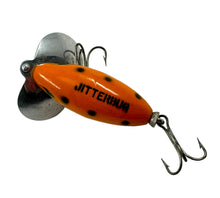 Load image into Gallery viewer, Top View of FRED ARBOGAST JITTERBUG Vintage Fishing Lure in Orange with Black Dots
