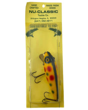 Load image into Gallery viewer, Arlington Heights, Illinois • NU-CLASSIC TACKLE COMPANY Handcrafted Wood Fishing Lure •  5&quot; YELLOW w/ DOTS &amp; BLACK BACK
