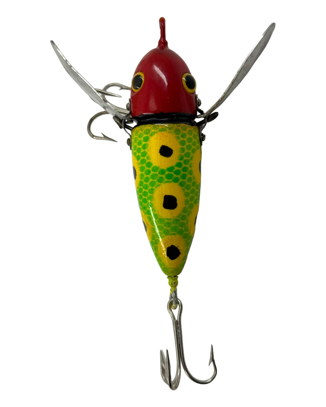 VINTAGE HEDDON CRAZY CRAWLER WOOD LURE in RED HEAD YELLOW BODY