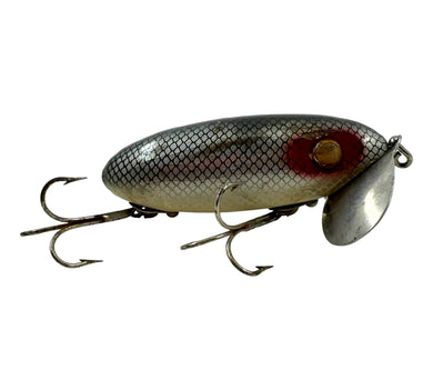 Right Facing View of Antique ARBOGAST 5/8 oz WOOD JITTERBUG Fishing Lure in SCALE. Pre- WWII Era Bug.