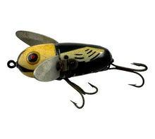 Lade das Bild in den Galerie-Viewer, Left Facing View of HEDDON LURES CRAZY CRAWLER Antique Wood FISHING LURE in BLACK WHITE HEAD. #&nbsp;2100 BWH
