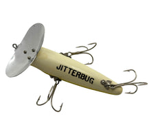 Load image into Gallery viewer, Belly View of FRED ARBOGAST WOOD JITTERBUG Fishing Lure in&nbsp; FROG Pattern. Vintage Musky Sized Topwater Bait.
