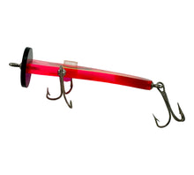 Cargar imagen en el visor de la galería, Belly View of Mid-Century Modern Lamprey Lure And Tackle Company of Chicago, Illinois &quot;THE ORIGINAL LAMPREY&quot; Vintage Fishing Lure in PIPED LIGHT RED &amp; BLACK. Original Box &amp; Insert Included.
