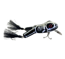 Load image into Gallery viewer, Right Facing View of CATES LUCKY MAN BAITS • SHEILA CATES Handcarved Wood Fishing Lure • April 2014 &quot;BONZ&quot; Skeleton Frog
