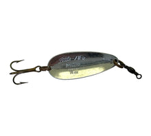 Load image into Gallery viewer, Engraved Spoon View for URFABRIKEN of Sweden &quot;LITTLE ABU&quot; Vintage Metal Spoonbait Fishing Lure. Original Box Features Retro Outdoorsman Graphics.
