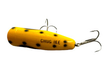 Load image into Gallery viewer, Top View of KAUTZKY LURES CHUG IKE Vintage Topwater Fishing Lure in YELLOW w/ BLACK DOT

