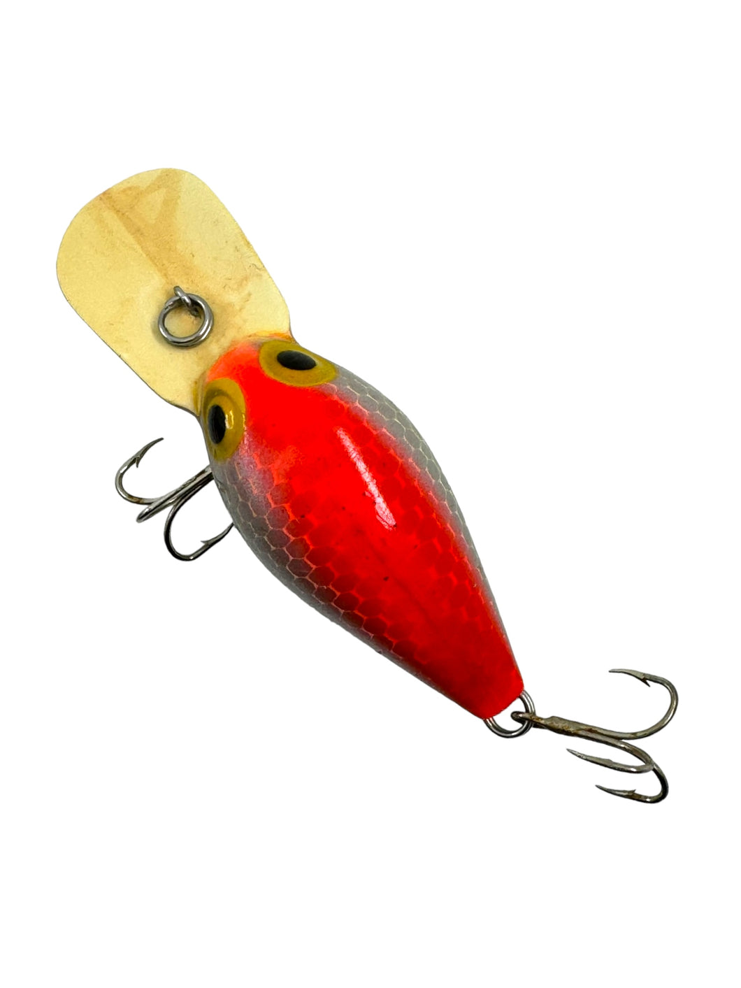 Back View of STORM LURES WIGGLE WART Fishing Lure in FLUORESCENT RED STRIPE. Rare V8 Color!