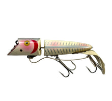 Load image into Gallery viewer, Left Facing View of HEDDON-DOWAGIAC KING ZIG WAG Fishing Lure w/ ORIGINAL BOX in PEARL X-RAY SHORE MINNOW. US Navy Sticker.
