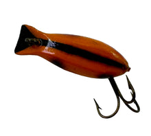 Load image into Gallery viewer, Back View of KEEN KNIGHT Antique Wood Fly Rod Fishing Lure in ORANGE with BLACK SPOTS
