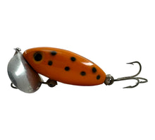 Load image into Gallery viewer, Left Facing View of FRED ARBOGAST JITTERBUG Vintage Fishing Lure in Orange with Black Dots
