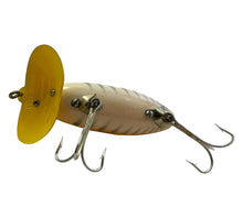 Charger l&#39;image dans la galerie, Belly View for FRED ARBOGAST 5/8 oz PLASTIC LIP JITTERBUG Fishing Lure in YELLOW WHITE HERRINGBONE. Japan Special.
