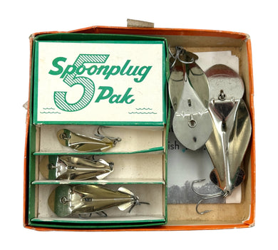 Cover Photo for BUCK PERRY SPOONPLUG 5 PAK Set Fishing Lures with Insert in CHROME