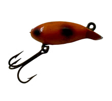 Cargar imagen en el visor de la galería, Right Facing View of KEEN KNIGHT Antique Wood Fly Rod Fishing Lure in ORANGE with BLACK SPOTS
